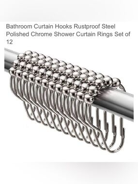 Rustproof Polished Chrome silver Shower Curtain Hooks - Set of 12 new